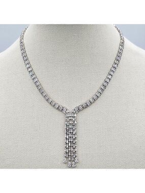 Silver Lariat Necklace Clear Crystals NWT #2385
